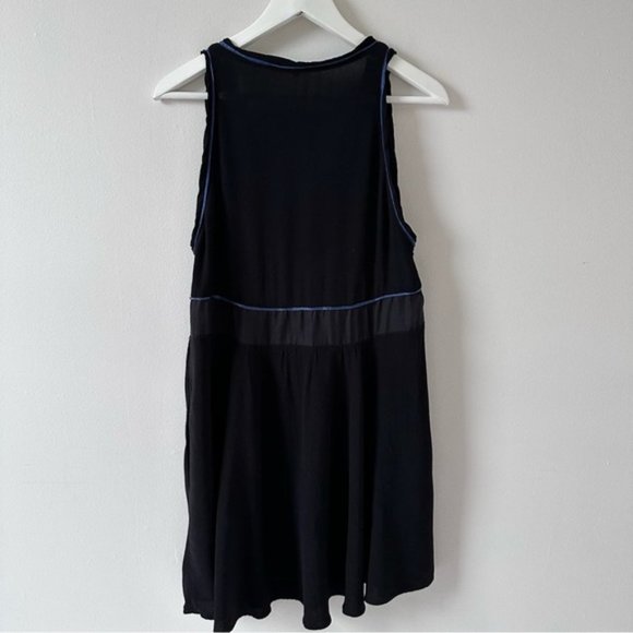 [SOLD] MAJE The Ruben Black & Blue Trim Silk Sleeveless Chiffon Dress Size M - Picture 4 of 14